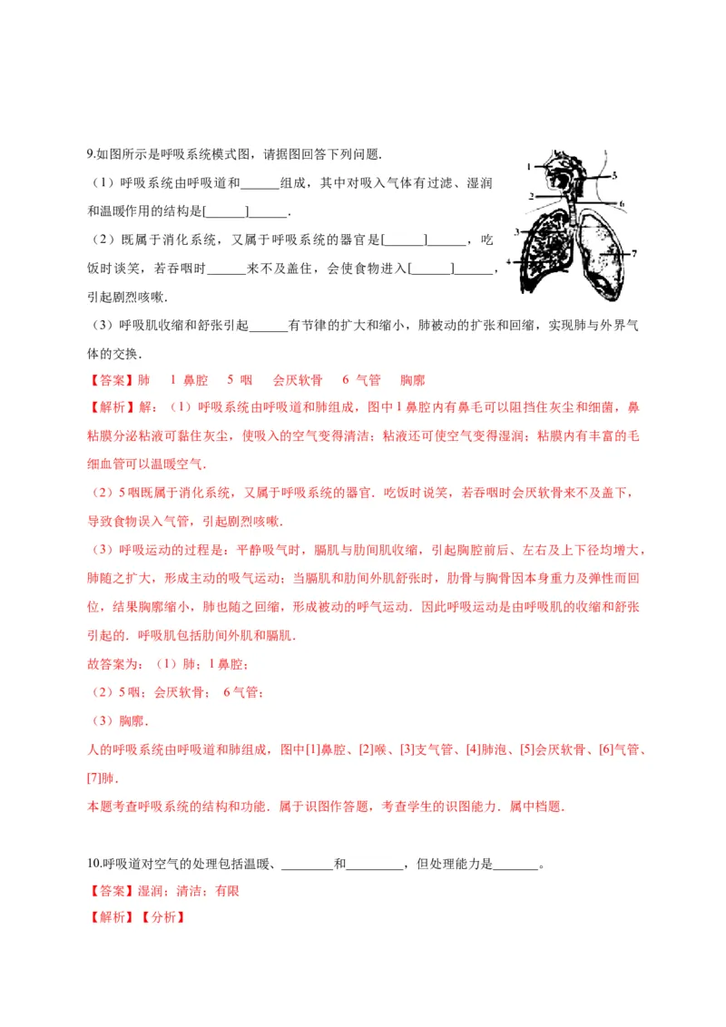 特训06填空题（20题）-（尖子生专用）（解析版）_初中全科电子版试卷练习试题_生物_生物人教版7下练习_人教生物7年级下专项练习16份
