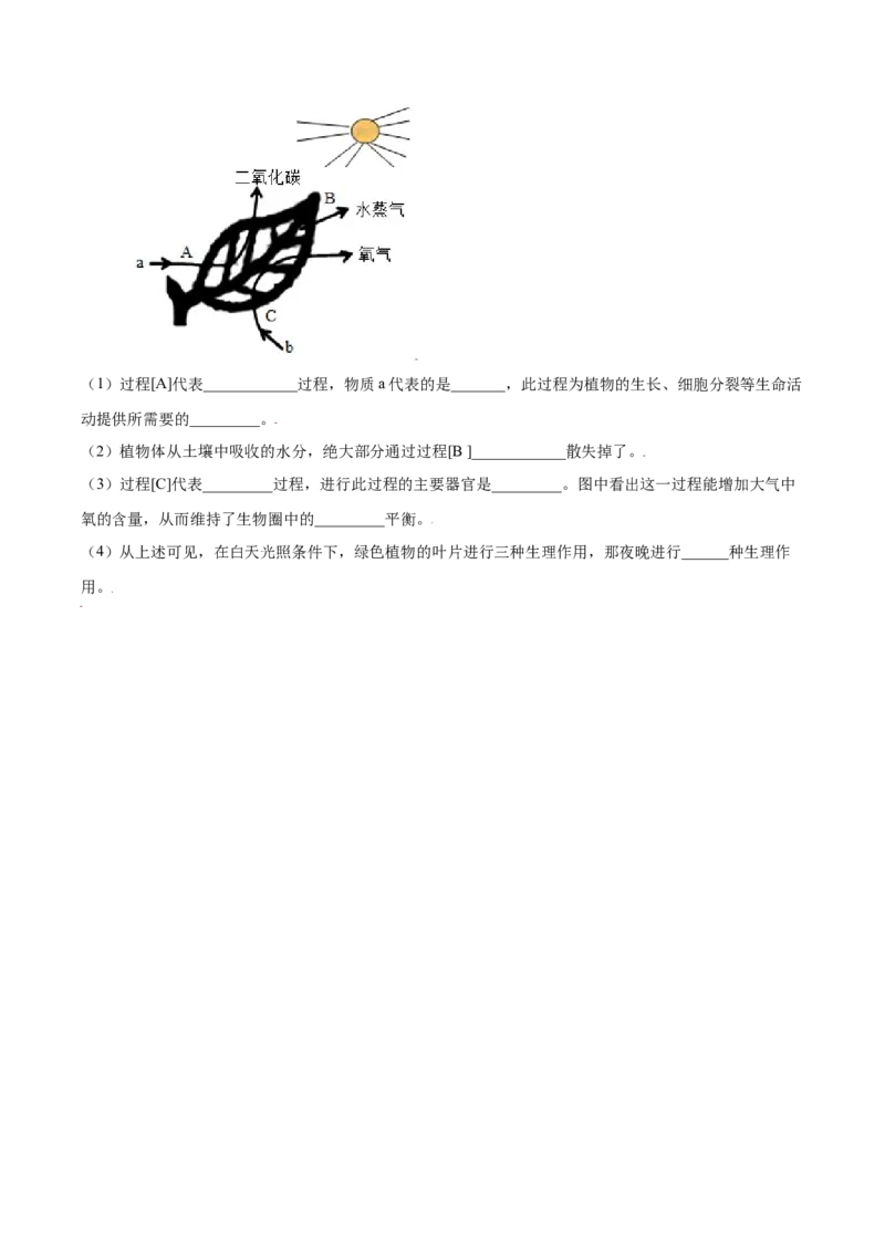 期末冲刺卷（一）-（人教版）（原卷版）_初中全科电子版试卷练习试题_生物_生物人教版7上练习&mdash;24新版已更新_人教生物7年级上期末试卷11份