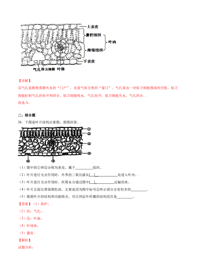 期末冲刺卷（二）-（人教版）（解析版）_初中全科电子版试卷练习试题_生物_生物人教版7上练习&mdash;24新版已更新_人教生物7年级上期末试卷11份