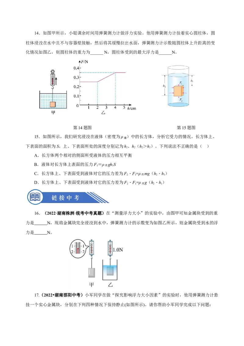 10.1浮力（分层作业）-八年级物理下册同步备课系列（人教版）原卷版_初物_2024人教版初中物理八九年级上下册课件教案PPT试题电子版资料_八年级下册试卷_专项练习