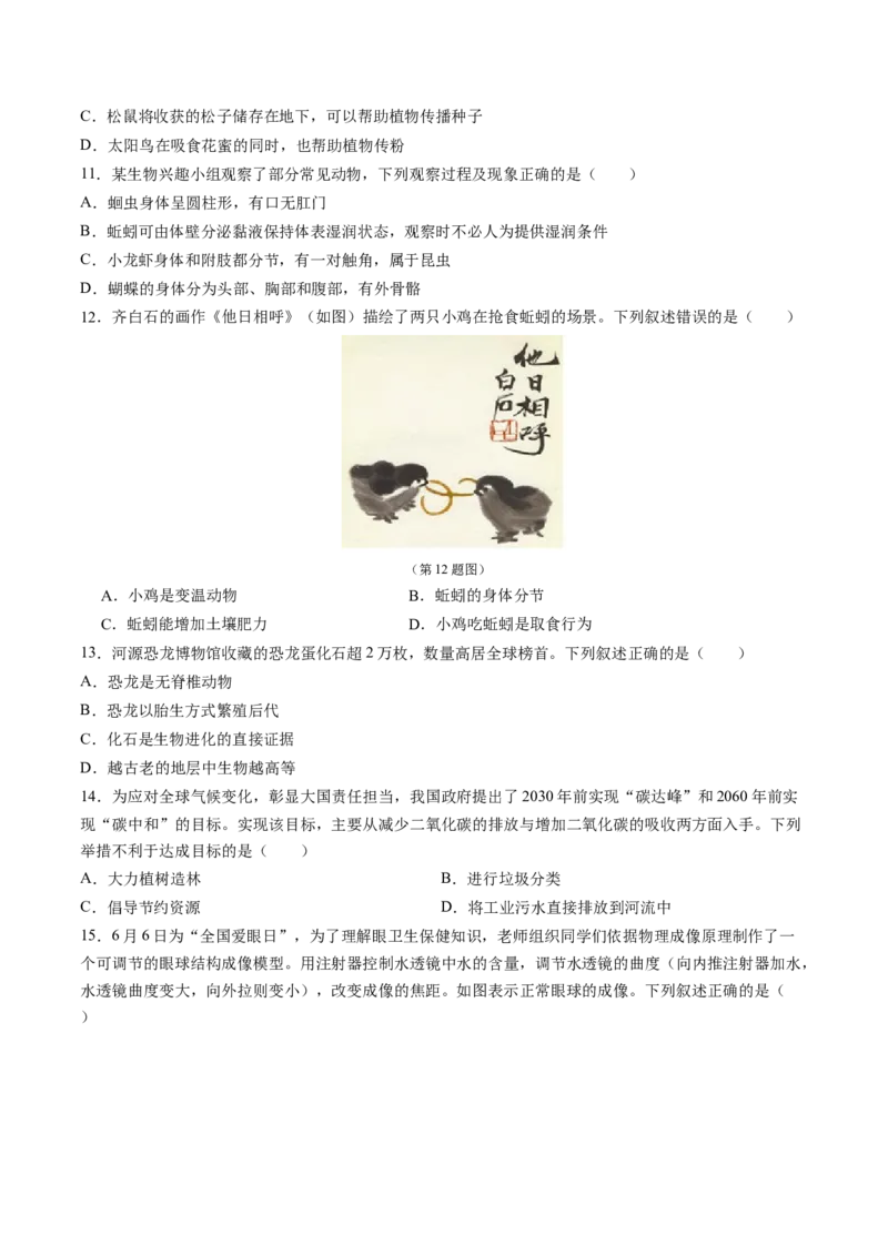 生物（济南卷）（考试版A4）_初中全科电子版试卷练习试题_生物_2024中考模拟题生物(1)_三模（37套）_生物（济南卷）