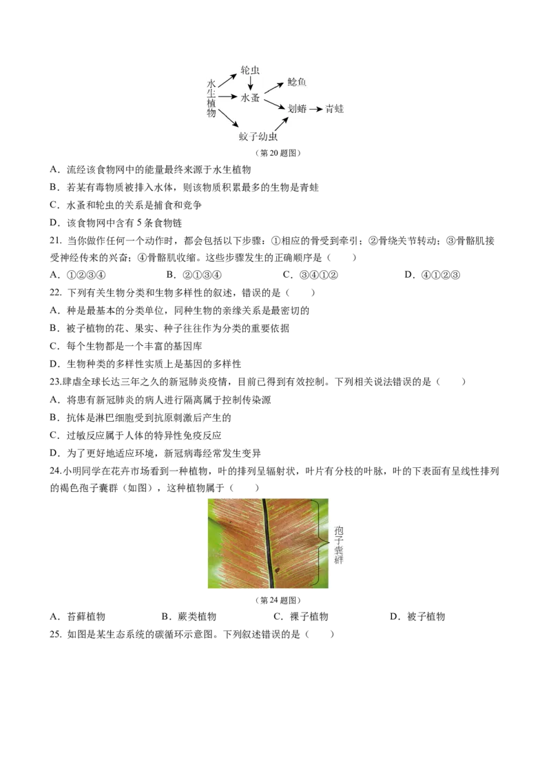 生物（济南卷）（考试版A4）_初中全科电子版试卷练习试题_生物_2024中考模拟题生物(1)_三模（37套）_生物（济南卷）