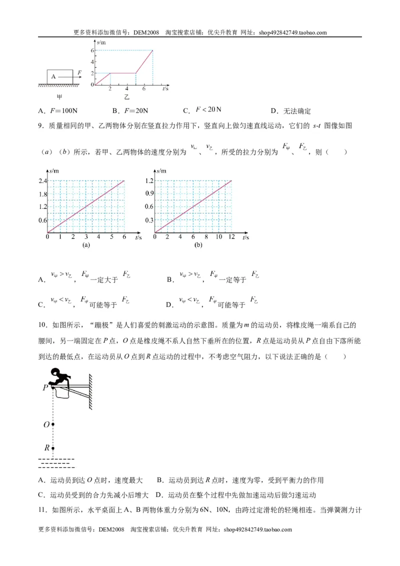 初中力学较难选择题（含答案详解）_初中全科电子版试卷练习试题_物理_8年级下册物理试题_人教版物理八年级下专项练习（029份）