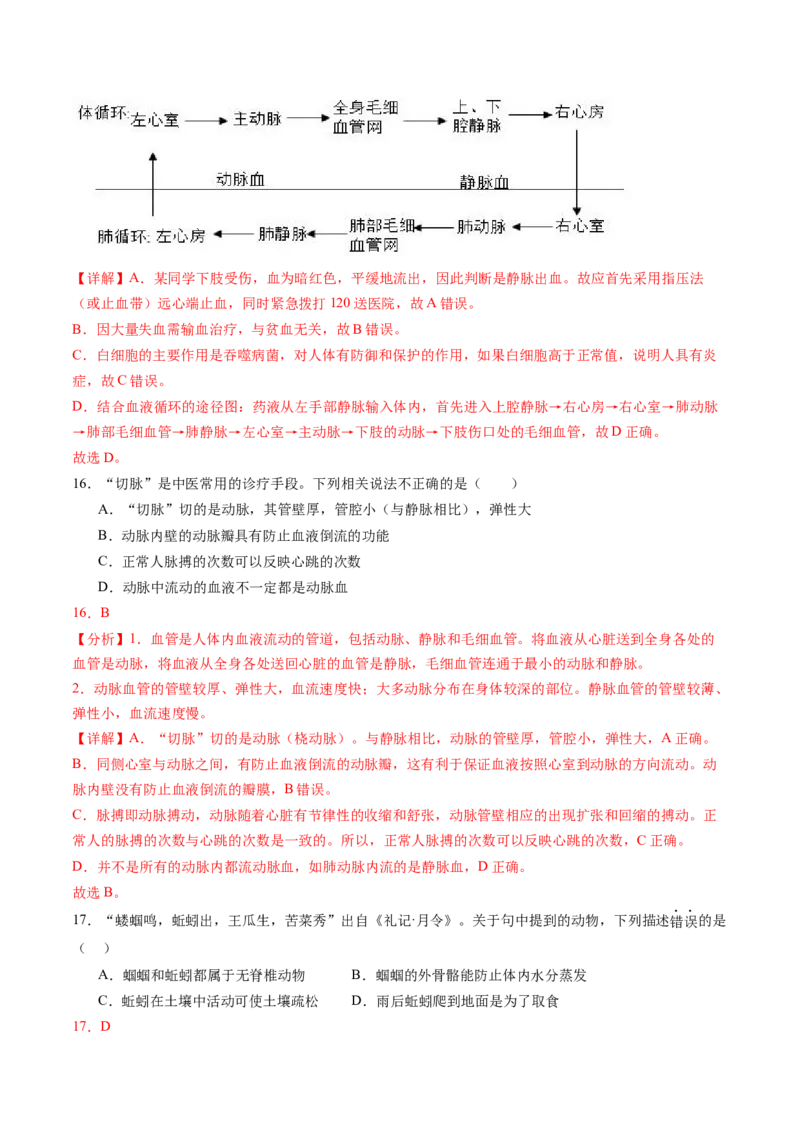 生物（新疆卷）（全解全析）_初中全科电子版试卷练习试题_生物_2024中考模拟题生物(1)_二模_生物（新疆卷）-：2024年中考第二次模拟考试