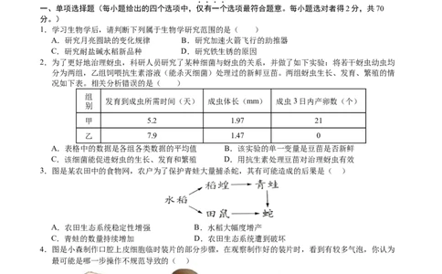 生物（苏州卷）（考试版A4）_初中全科电子版试卷练习试题_生物_2024中考模拟题生物(1)_二模_生物（苏州卷）-：2024年中考第二次模拟考试
