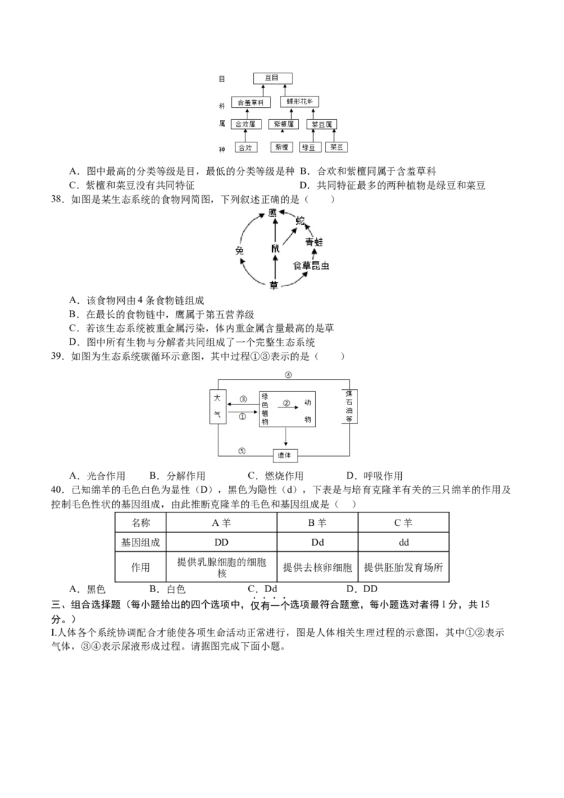 生物（苏州卷）（考试版A4）_初中全科电子版试卷练习试题_生物_2024中考模拟题生物(1)_二模_生物（苏州卷）-：2024年中考第二次模拟考试