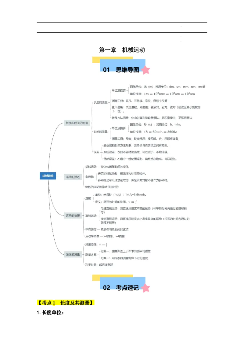第1章机械运动速记清单（解析版）_初中全科电子版试卷练习试题_物理_8年级上册物理试题_人教版物理八年级上知识汇总