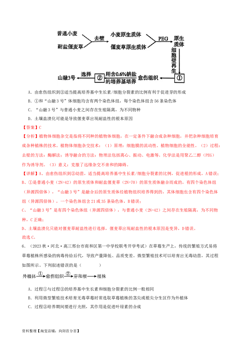 专题综合练11发酵工程、细胞工程和基因工程(解析版)_新高考复习资料_2024年新高考复习资料_一轮复习资料_完备战2024年高考生物一轮复习考点帮（新高考）_选择性必修3