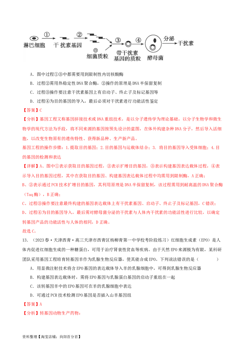 专题综合练11发酵工程、细胞工程和基因工程(解析版)_新高考复习资料_2024年新高考复习资料_一轮复习资料_完备战2024年高考生物一轮复习考点帮（新高考）_选择性必修3