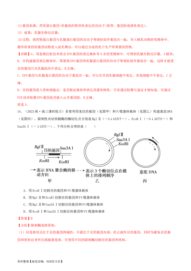 专题综合练11发酵工程、细胞工程和基因工程(解析版)_新高考复习资料_2024年新高考复习资料_一轮复习资料_完备战2024年高考生物一轮复习考点帮（新高考）_选择性必修3