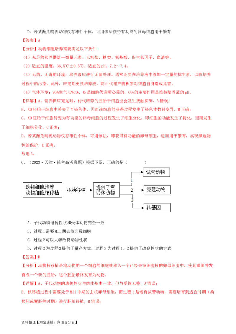 专题综合练11发酵工程、细胞工程和基因工程(解析版)_新高考复习资料_2024年新高考复习资料_一轮复习资料_完备战2024年高考生物一轮复习考点帮（新高考）_选择性必修3