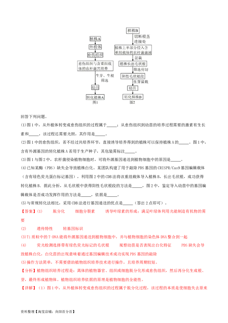 专题综合练11发酵工程、细胞工程和基因工程(解析版)_新高考复习资料_2024年新高考复习资料_一轮复习资料_完备战2024年高考生物一轮复习考点帮（新高考）_选择性必修3