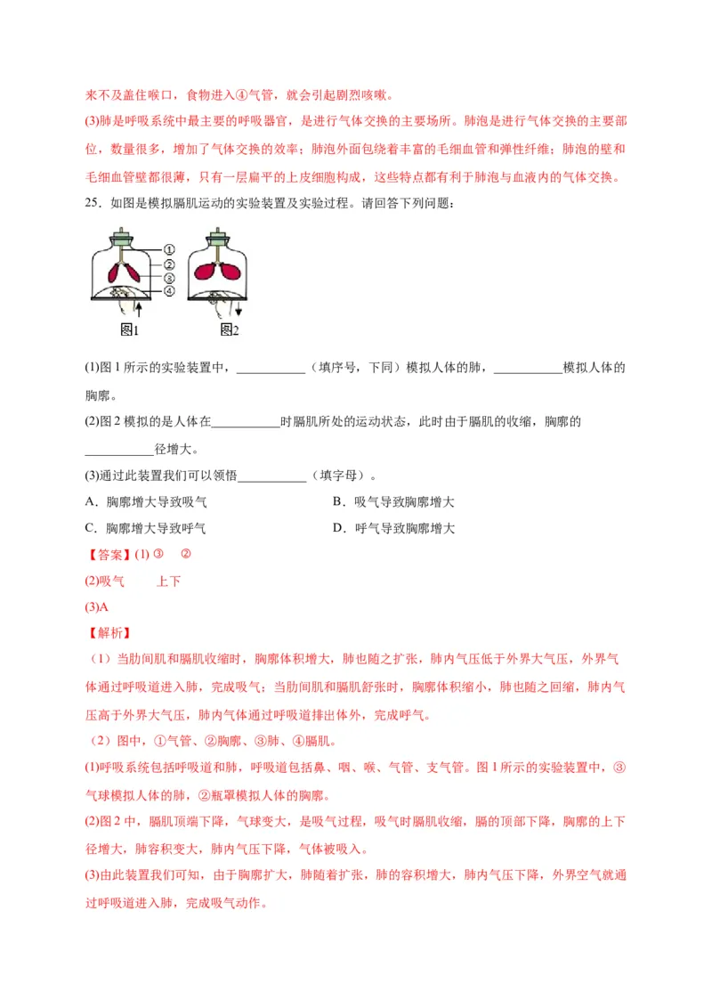 第三单元人体的呼吸（选拔卷）-单元测试（人教版）（解析版）_初中全科电子版试卷练习试题_生物_生物人教版7下练习_人教生物7年级下单元试卷33份