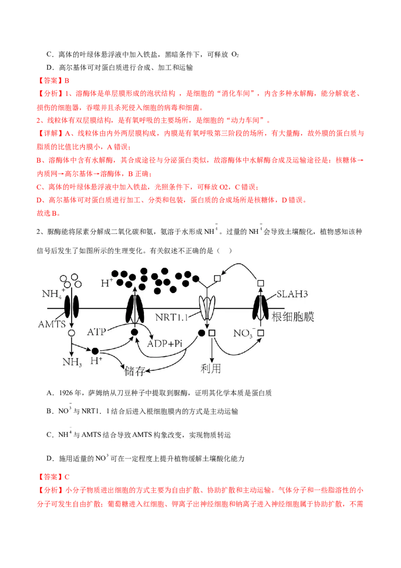 信息必刷卷01（江苏专用）（解析版）_2025年新高考资料_2025考前信息卷_2025年高考生物考前信息必刷卷（江苏专用）34423855