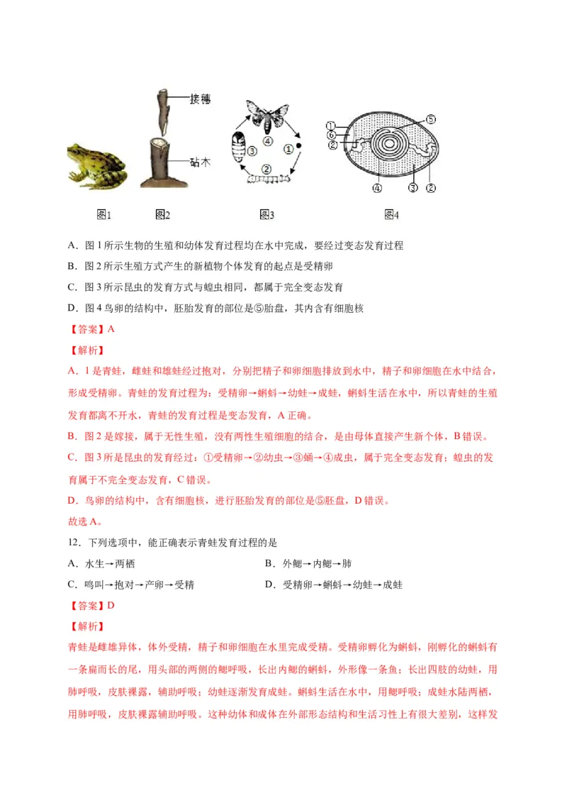 第一单元生物的生殖和发育（选拔卷）-单元测试（人教版）（解析版）_初中全科电子版试卷练习试题_生物_生物8下练习_人教生物8年级下单元试卷38份