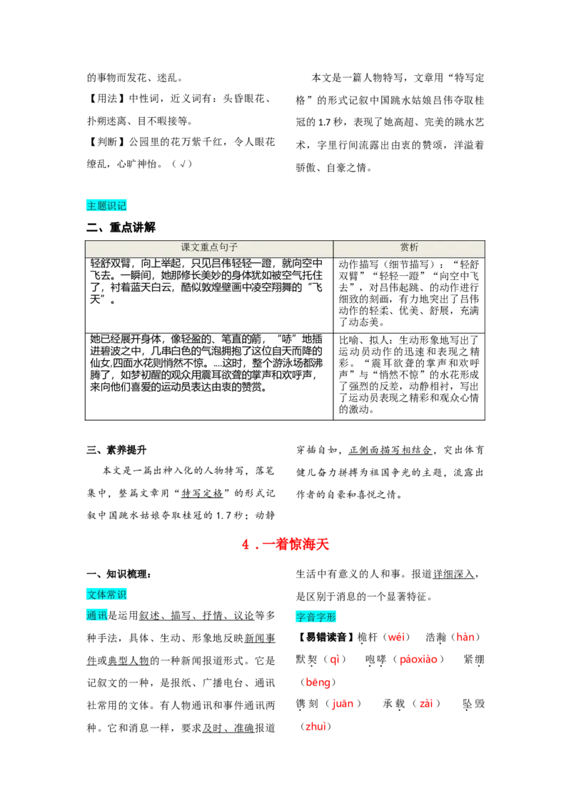 第一单元知识总结记背（部编版）_初中全科电子版试卷练习试题_语文_8上初中部编版语文练习、试卷_部编语文八年级上知识总结（007份）