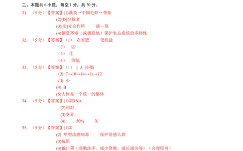 生物（云南卷）（参考答案及评分标准）_初中全科电子版试卷练习试题_生物_2024中考模拟题生物(1)_一模_生物（云南卷）-2024年中考第一次模拟考试