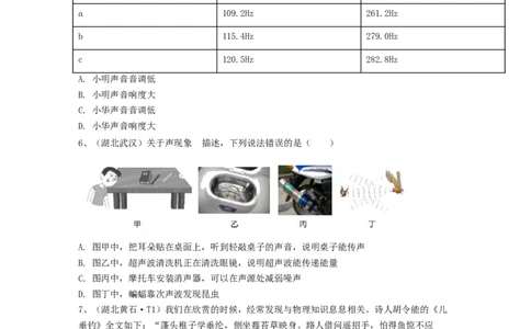 单元02声现象真题模拟练（原卷版）_初中全科电子版试卷练习试题_物理_8年级上册物理试题_人教版物理八年级上单元试卷（054份）_单元试卷第2套12份
