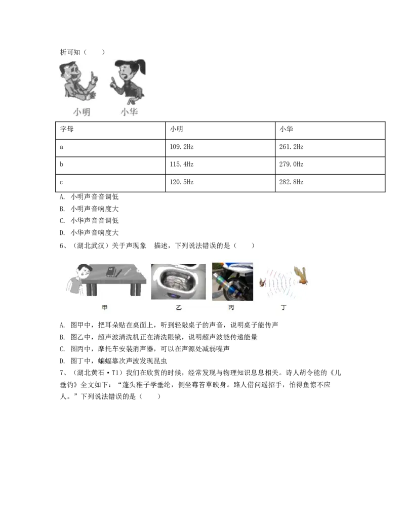 单元02声现象真题模拟练（原卷版）_初中全科电子版试卷练习试题_物理_8年级上册物理试题_人教版物理八年级上单元试卷（054份）_单元试卷第2套12份