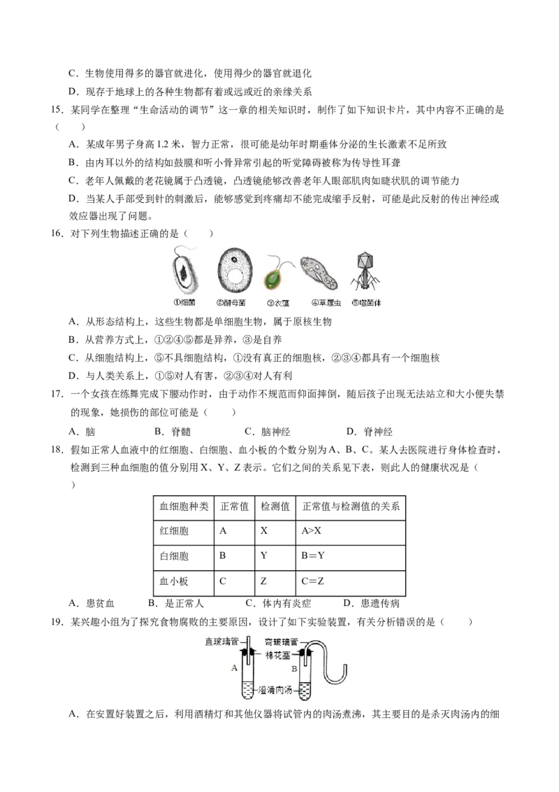 生物（江西卷）（考试版A4）_初中全科电子版试卷练习试题_生物_2024中考模拟题生物(1)_二模_生物（江西卷）-：2024年中考第二次模拟考试