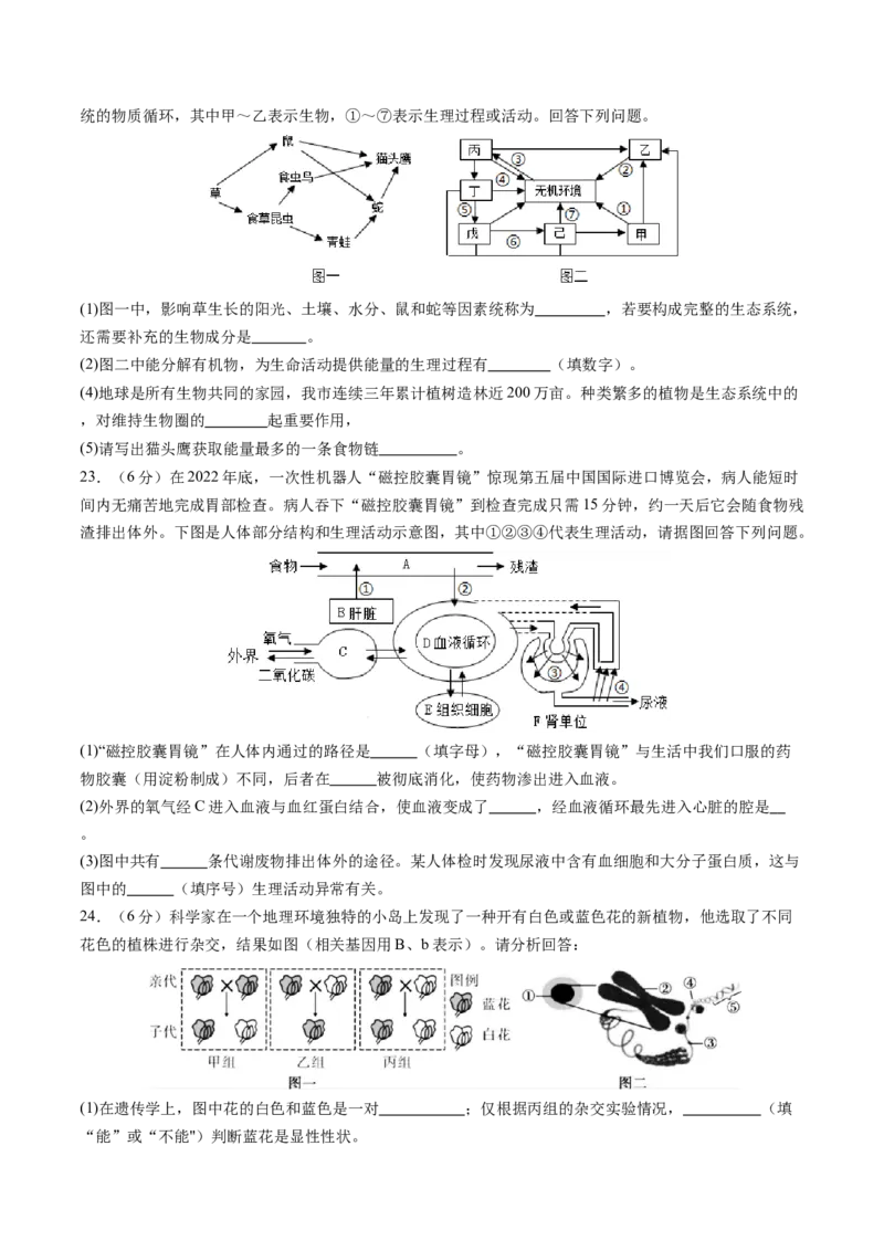 生物（江西卷）（考试版A4）_初中全科电子版试卷练习试题_生物_2024中考模拟题生物(1)_二模_生物（江西卷）-：2024年中考第二次模拟考试
