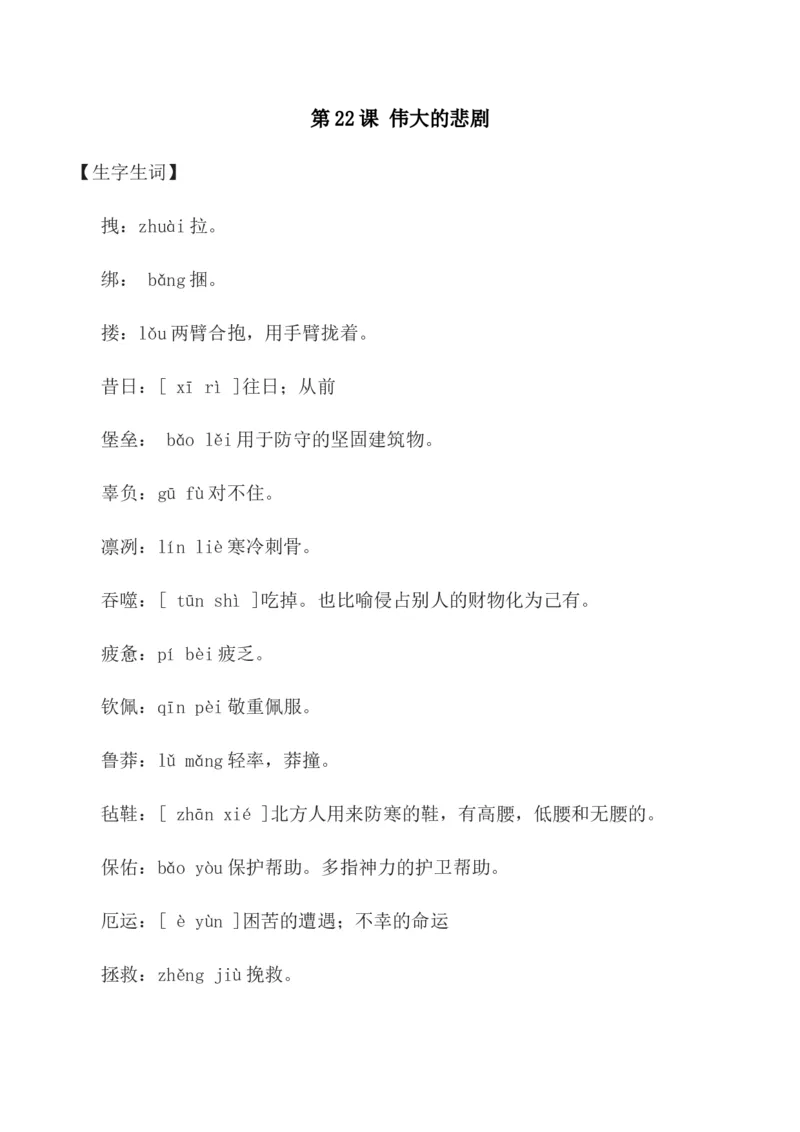 第22课：伟大的悲剧-七年级语文下册各课生字词+同步练习+思考探究解析+课外阅读_初中全科电子版试卷练习试题_语文_7下初中部编版语文练习、试卷_第2套