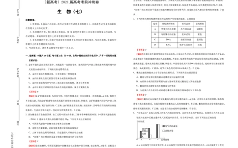 原创（新高考）2021届高考考前冲刺卷生物（七）教师版_新高考复习资料_2021年新高考资料_2021届高考考前冲刺卷（新高考）5.31更新