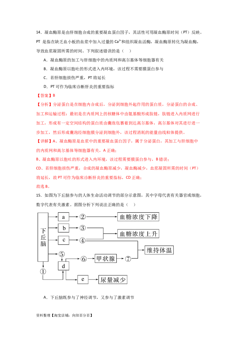 单元检测卷08稳态与调节（解析版）_新高考复习资料_2024年新高考复习资料_一轮复习资料_完2024年高考生物一轮复习考点通关卷（新高考）_单元检测卷08稳态与调节