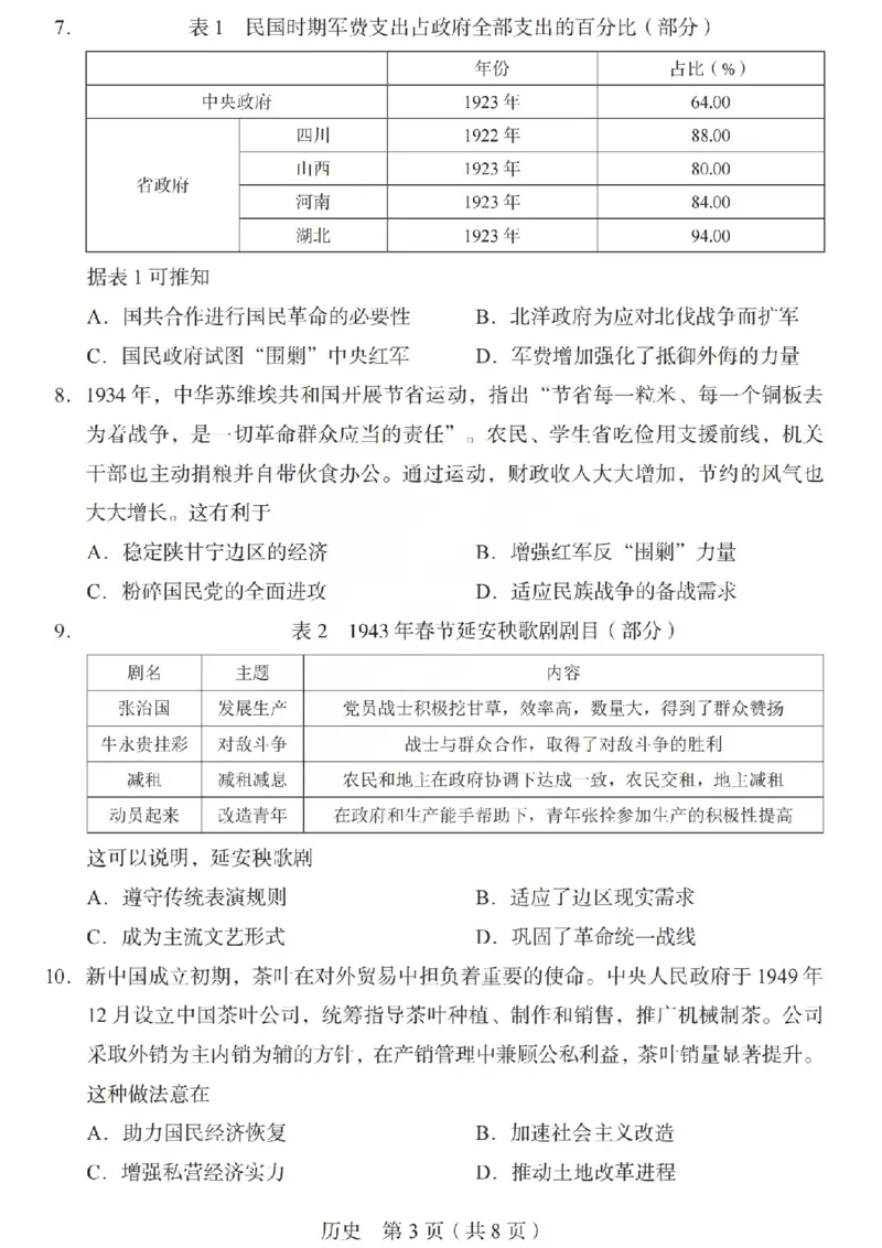 2026年山西省普通高中学业水平选择性考试调研试题历史_2024-2026高三（6-6月题库）_2026年04月高三试卷_2604142026年山西省普通高中学业水平选择性考试调研试题（全科）