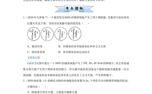 原创（新高考）2021届小题必练8遗传的细胞学基础教师版_新高考复习资料_2021年新高考资料_2021届（新高考）高考生物小题必练_原创（新高考）2021届小题必练8遗传的细胞学基础