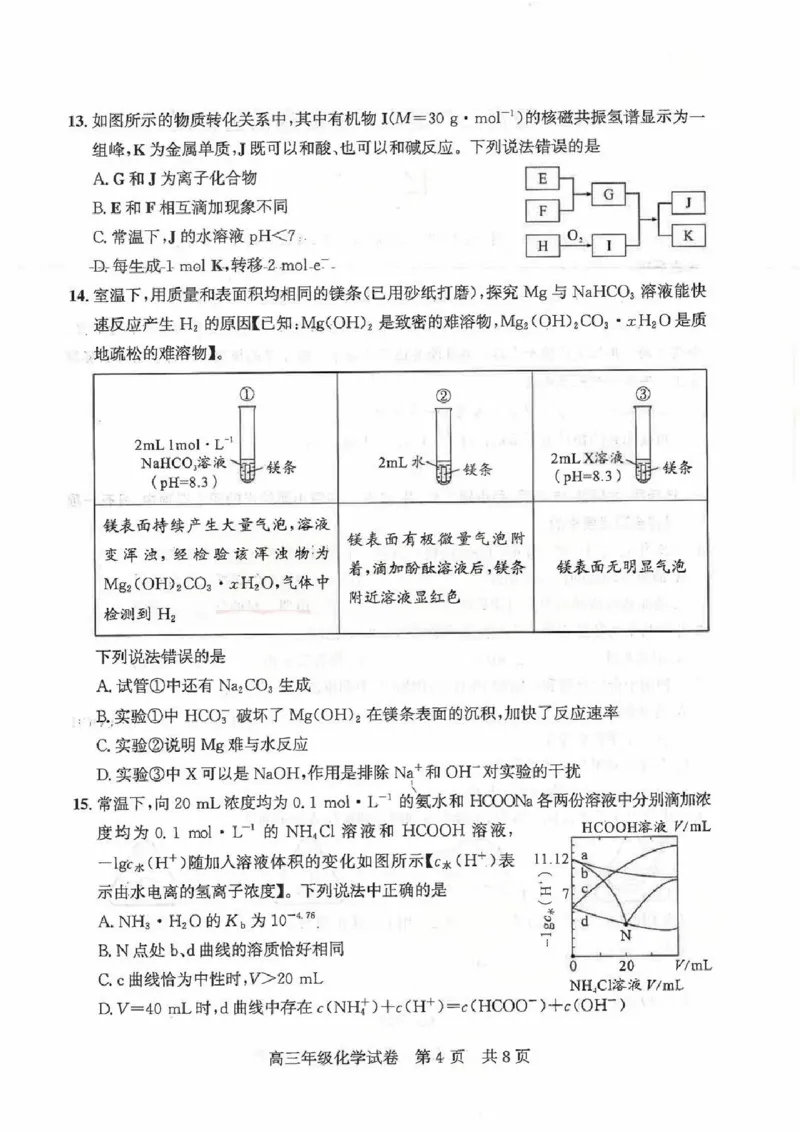 2026届武昌区高三元调化学试卷_2024-2026高三（6-6月题库）_2026年02月高三试卷_260201湖北省2026届武汉市武昌区元月高三期末考试（全科）