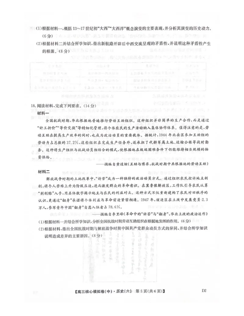 2025-2026学年度普集高中高三模拟考试历史试题_2024-2026高三（6-6月题库）_2026年04月高三试卷_260408九师联盟2025-2026学年高三核心模拟卷中（六）（全科）