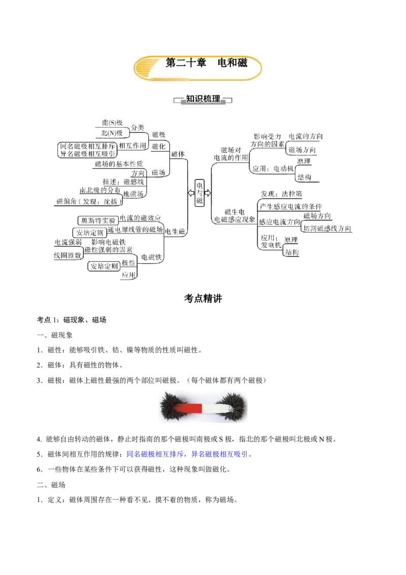 第二十章电与磁&mdash;（人教版）（原卷版）_初中全科电子版试卷练习试题_物理_9年级上下册物理试题_人教版物理九年级全一册单元试卷（027份）_单元试卷第2套17套