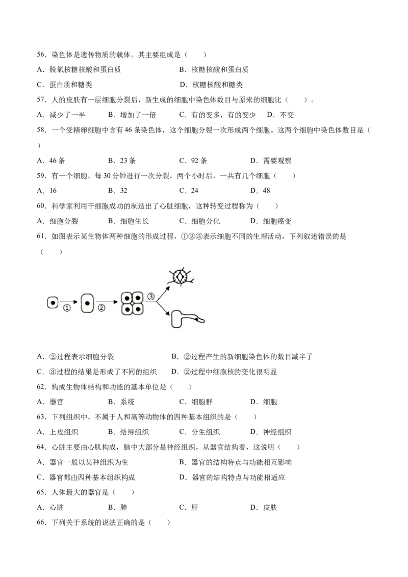 题型01（选择题）-（人教版）（原卷版）_初中全科电子版试卷练习试题_生物_生物人教版7上练习&mdash;24新版已更新_人教生物7年级上专项练习28份