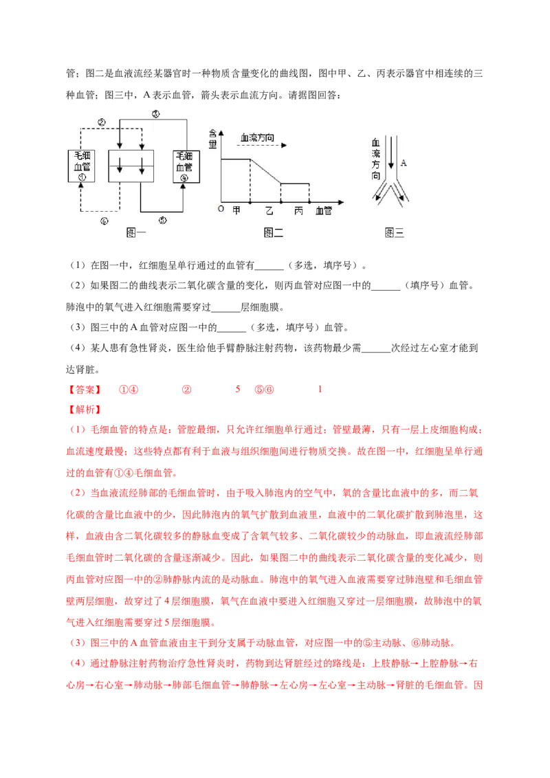 第四单元人体内物质的运输（提分小卷）-单元测试（人教版）（解析版）_初中全科电子版试卷练习试题_生物_生物人教版7下练习_人教生物7年级下单元试卷33份