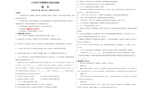 语文02卷（湖南专用）-（考试版）A3_初中全科电子版试卷练习试题_语文_8下初中人教部编版语文练习、试卷_部编语文八年级下期末试卷（045份）_地区版-29份