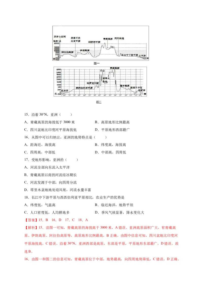 第六章我们生活的大洲&mdash;&mdash;亚洲（选拔卷）-单元测试2021-2022学年七年级地理下册尖子生选拔卷（人教版）（解析版）_初中全科电子版试卷练习试题_地理_人教地理7下试题试卷