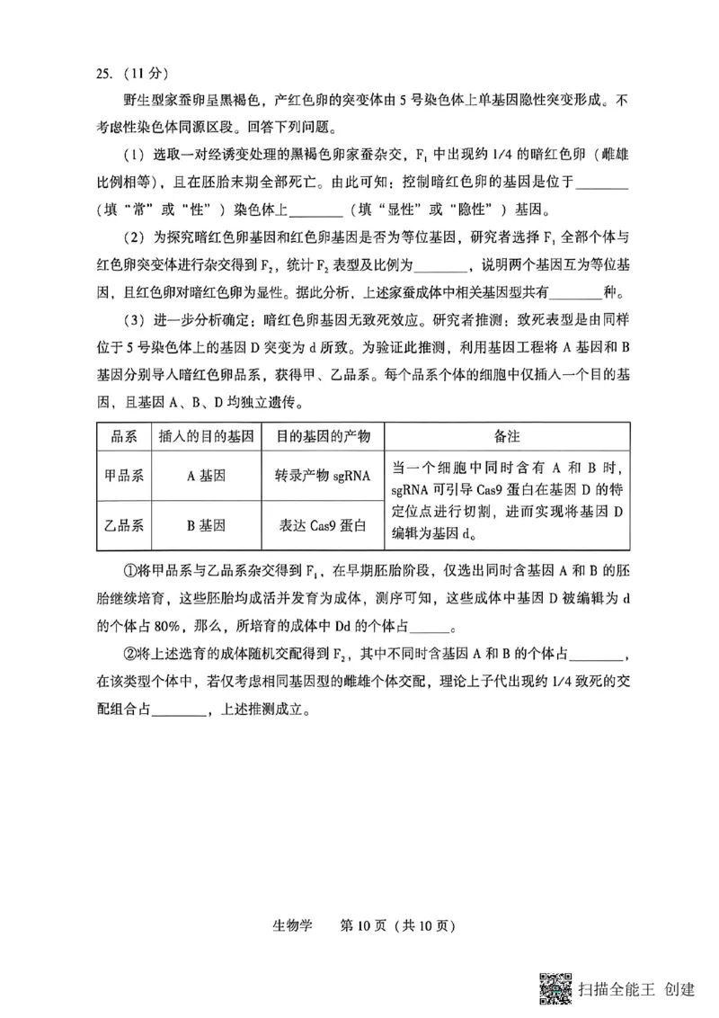 2026年沈阳二模生物试题_2024-2026高三（6-6月题库）_2026年04月高三试卷_260411辽宁省沈阳市2026年高三下学期教学质量监测（二）（全科）