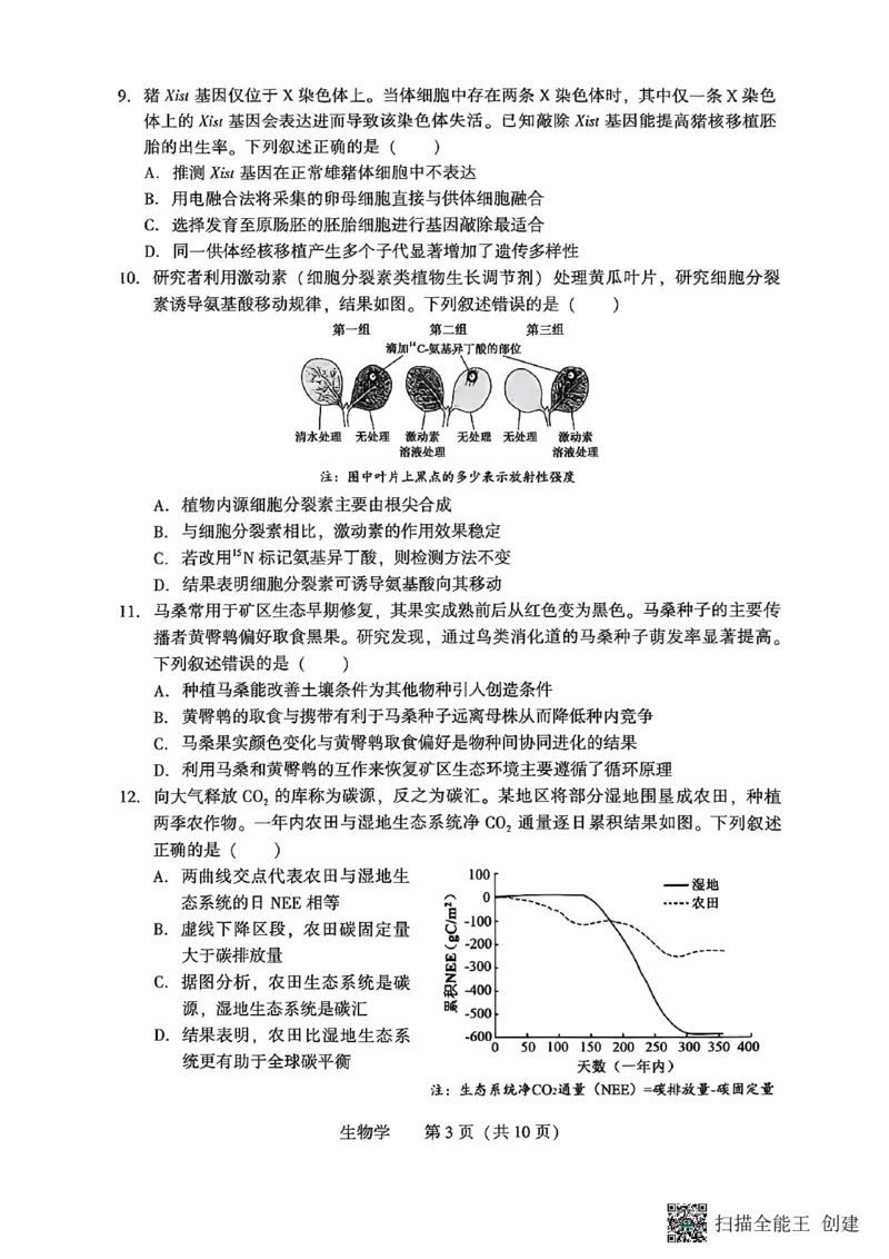 2026年沈阳二模生物试题_2024-2026高三（6-6月题库）_2026年04月高三试卷_260411辽宁省沈阳市2026年高三下学期教学质量监测（二）（全科）