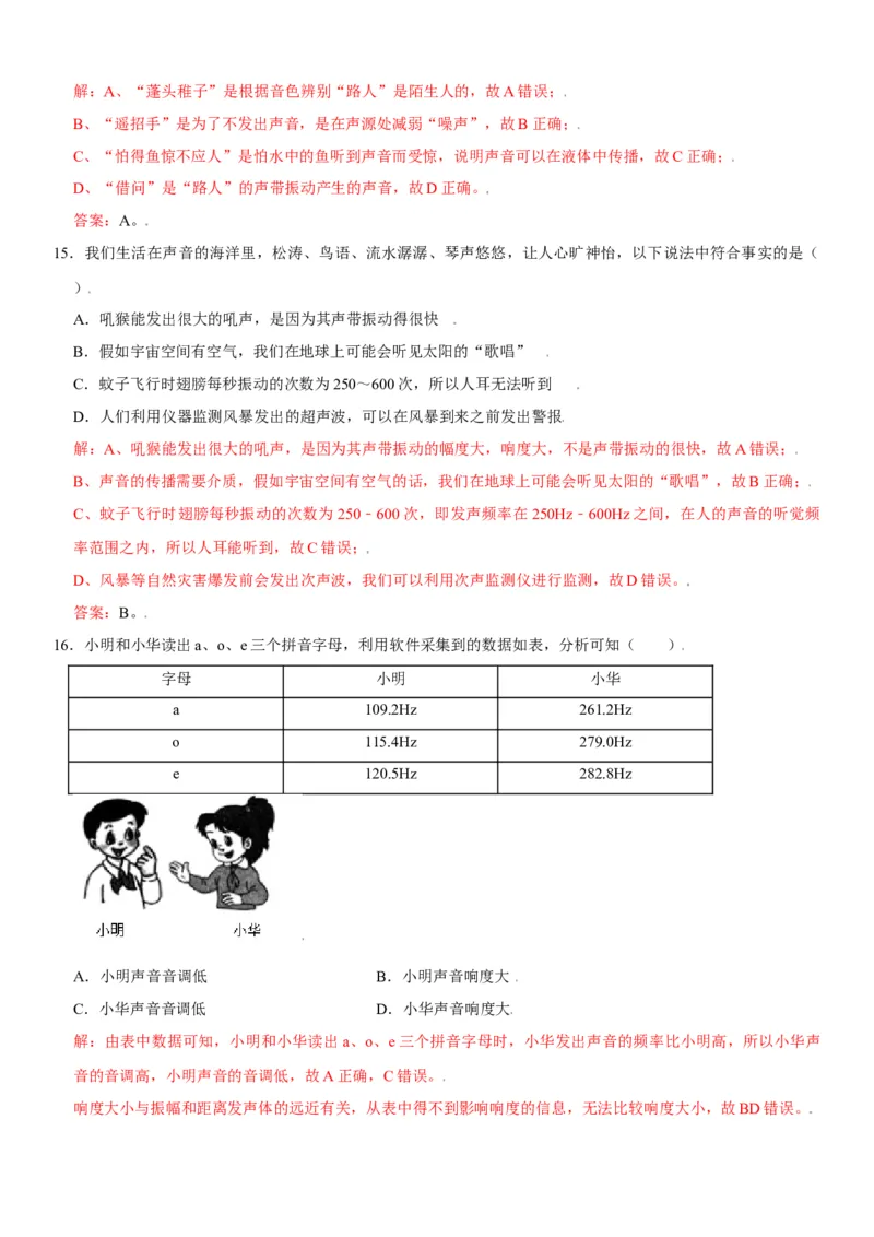 第二章声现象（选拔卷）（解析版）_初中全科电子版试卷练习试题_物理_8年级上册物理试题_人教版物理八年级上单元试卷（054份）_单元试卷第1套12份
