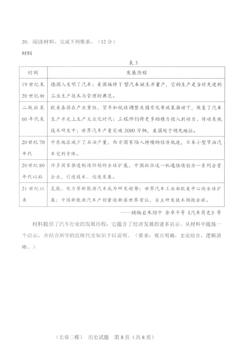 2026届吉林长春市高三下学期质量监测（二）历史试卷及答案2026届吉林长春市高三下学期质量监测（二）历史试卷_2024-2026高三（6-6月题库）_2026年04月高三试卷