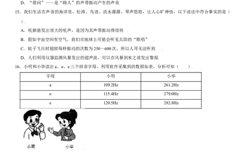 第二章声现象（选拔卷）（原卷版）_初中全科电子版试卷练习试题_物理_8年级上册物理试题_人教版物理八年级上单元试卷（054份）_单元试卷第1套12份