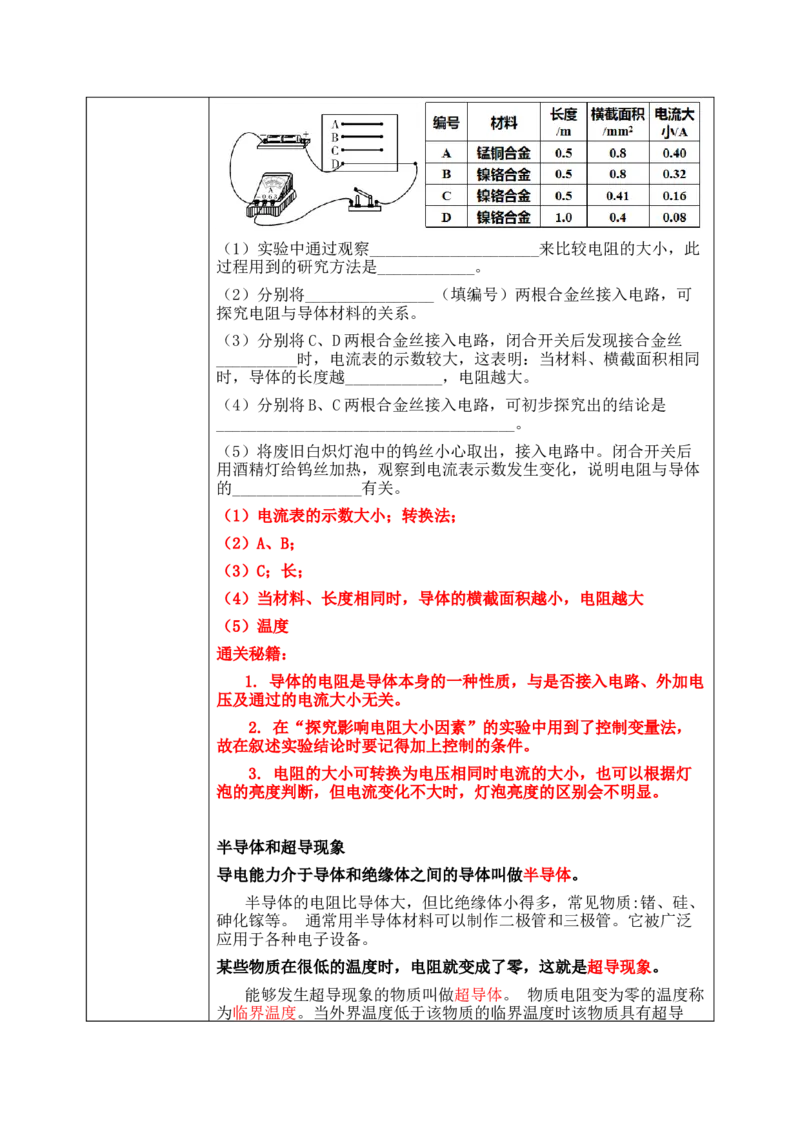 16.3电阻教案2023-2024学年人教版物理九年级全一册_初物_2024人教版初中物理八九年级上下册课件教案PPT试题电子版资料_九年级全册教案_第十六章电压电阻