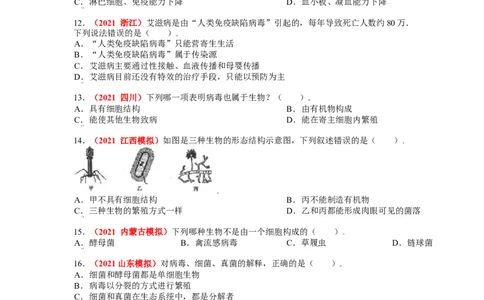 第五章病毒真题模拟练-（人教版）(解析版）_初中全科电子版试卷练习试题_生物_生物8上练习_人教生物8年级上单元试卷48份