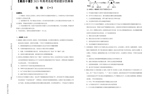 原创最后十套2021年高考名校考前提分仿真卷生物（一）学生版_通用版（老高考）复习资料_2023年复习资料_专项复习_2023《微专题&middot;小练习》&middot;生物_模拟题