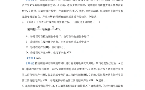 原创（新高考）2021届小题必练5细胞呼吸的原理及其应用教师版_新高考复习资料_2021年新高考资料_2021届（新高考）高考生物小题必练