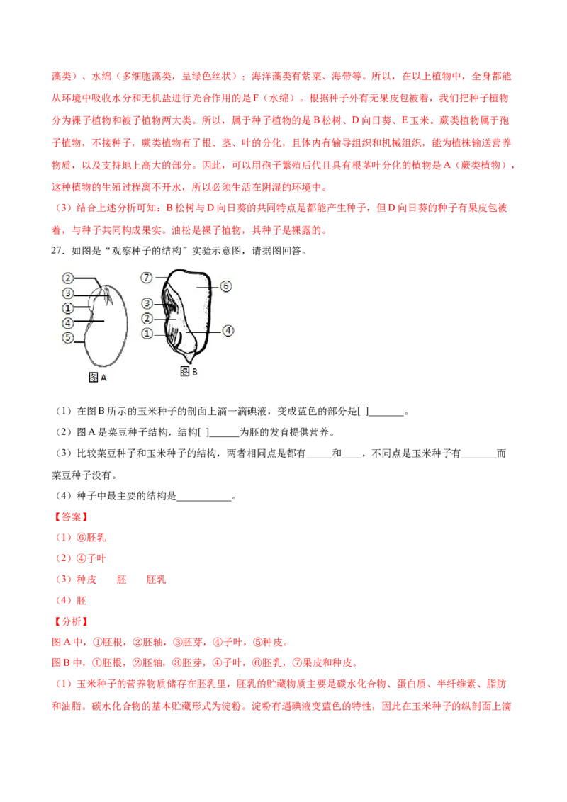 题型03（识图题）-（人教版）（解析版）_初中全科电子版试卷练习试题_生物_生物人教版7上练习&mdash;24新版已更新_人教生物7年级上专项练习28份