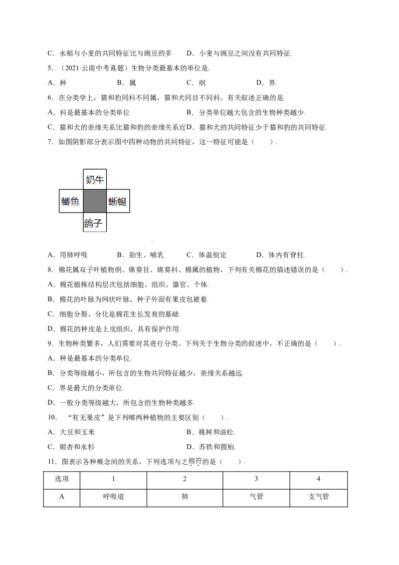 第六单元（第一章）根据生物的特征进行分类（选拔卷）-（人教版）（原卷版）_初中全科电子版试卷练习试题_生物_生物8上练习_人教生物8年级上单元试卷48份