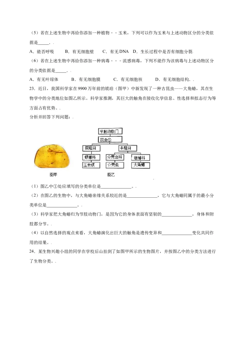 第六单元（第一章）根据生物的特征进行分类（选拔卷）-（人教版）（原卷版）_初中全科电子版试卷练习试题_生物_生物8上练习_人教生物8年级上单元试卷48份