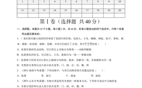 第六单元（第一章）根据生物的特征进行分类（选拔卷）-（人教版）（原卷版）_初中全科电子版试卷练习试题_生物_生物8上练习_人教生物8年级上单元试卷48份